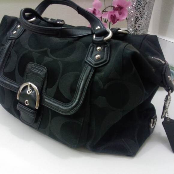 Medium Black Coach Canvas Handle Satchel. - Picture 5 of 10